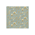 Turquoise & Gold Magnolia Dreams decorative pillow featuring magnolias, hummingbirds and butterflies in a muted gold tone 
