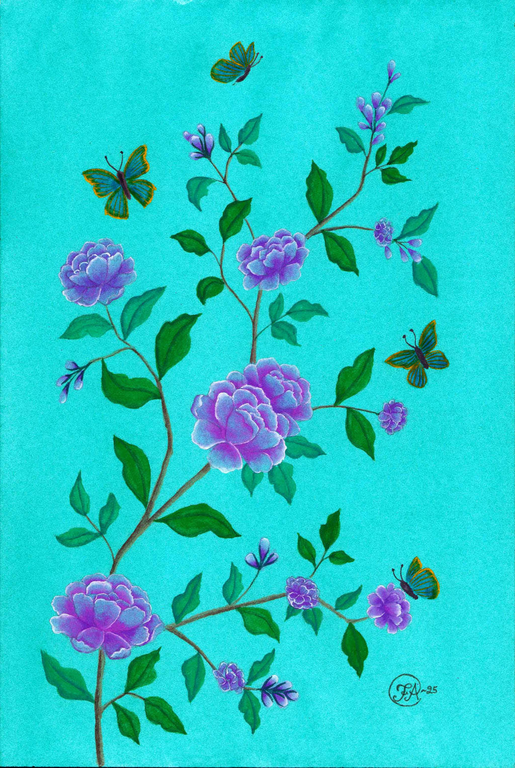 Pioner & Fjärilar - Blomsterillustration – Poster