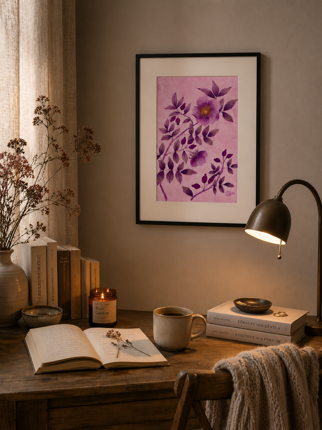 Midnattsrosor - Blomsterillustration – Poster