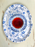 Oval bricka med Joie De Vivre blåvit - Livsglädje!