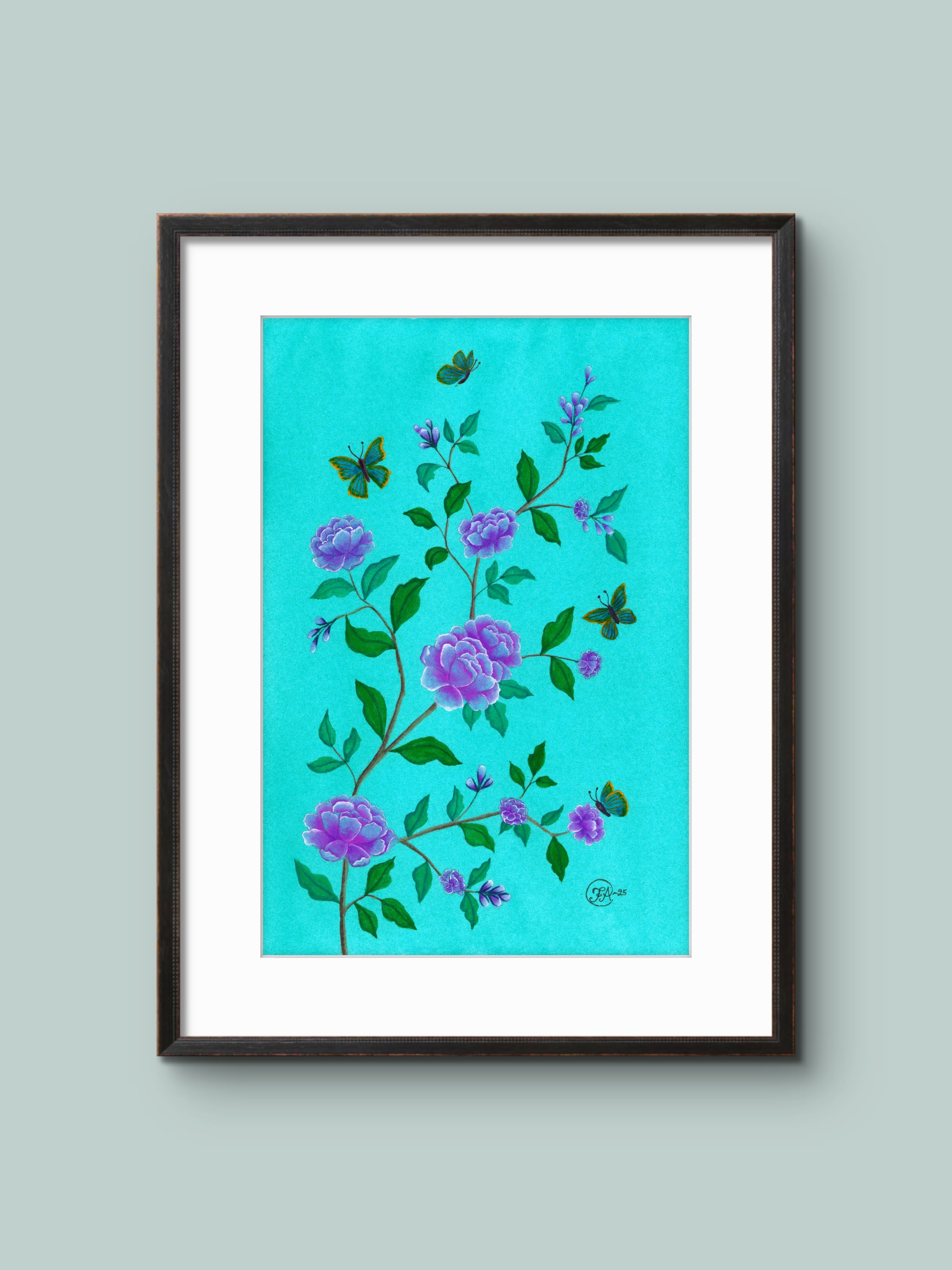 Pioner & Fjärilar - Blomsterillustration – Poster