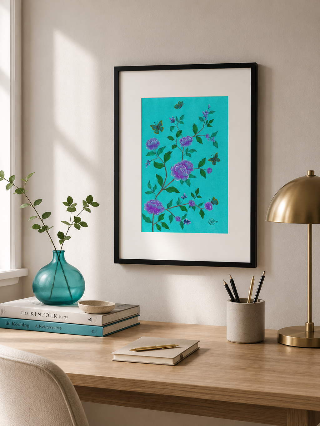 Pioner & Fjärilar - Blomsterillustration – Poster